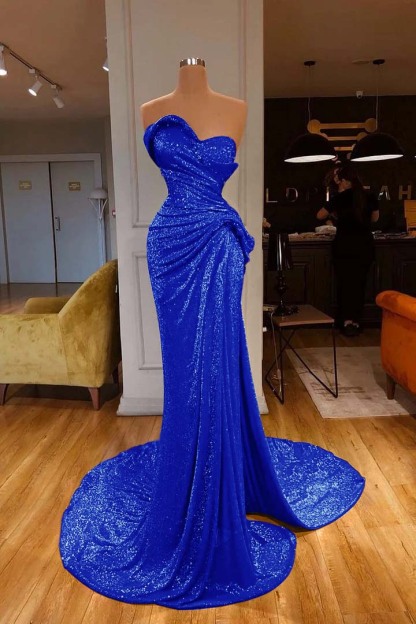 Strapless Sweetheart Sleeveless Long Mermaid Formal Dress Red With Sequins