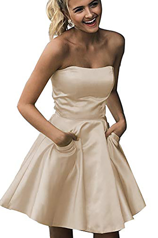 Strapless Short Bridesmaid Dress with Pockets