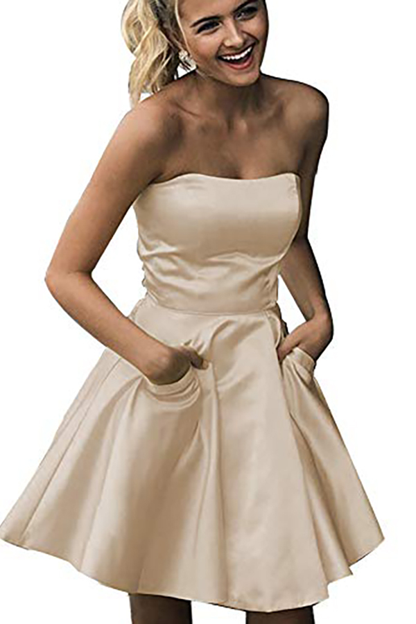 Strapless Short Bridesmaid Dress with Pockets