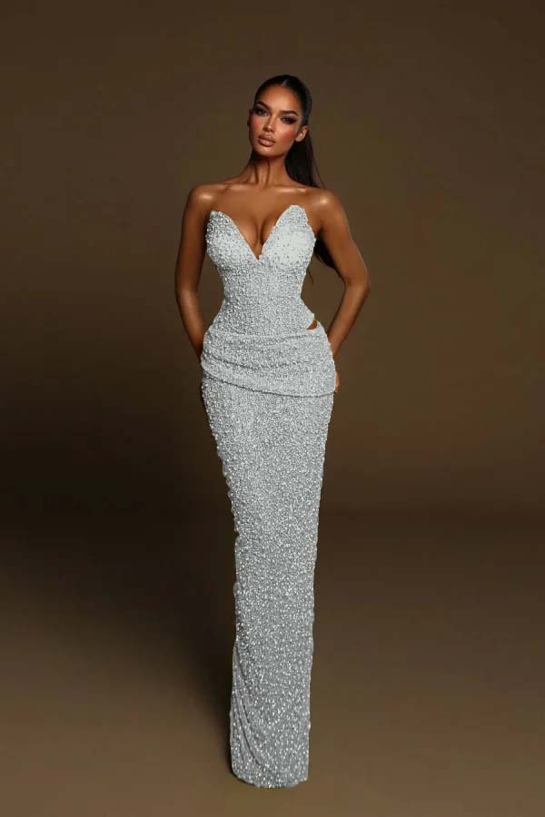 Strapless Sleeveless Long Mermaid Formal Dress With Pleated Beading