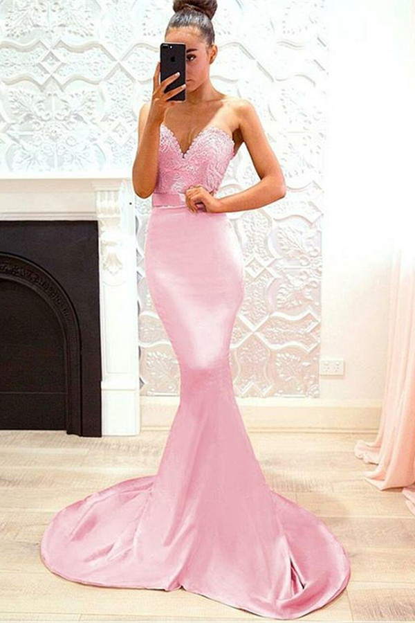 Pink Mermaid Sweetheart Lace Evening Dress