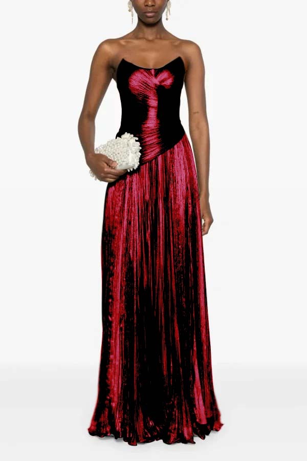 Chic Strapless Sleeveless Long Formal Dress With Ruffles Pleated