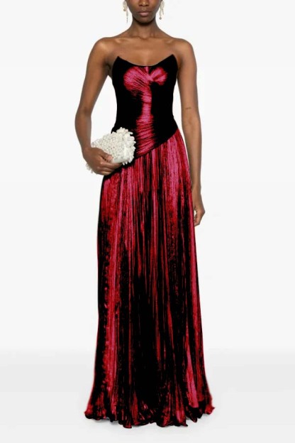 Chic Strapless Sleeveless Long Formal Dress With Ruffles Pleated
