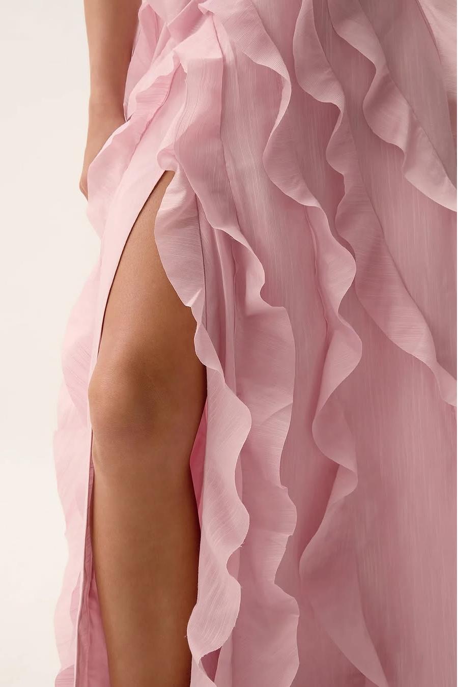Glamorous Sleeveless Split Strapless Long Formal Dress With Ruffles