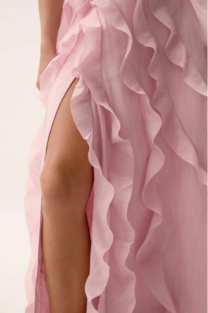 Glamorous Sleeveless Split Strapless Long Formal Dress With Ruffles