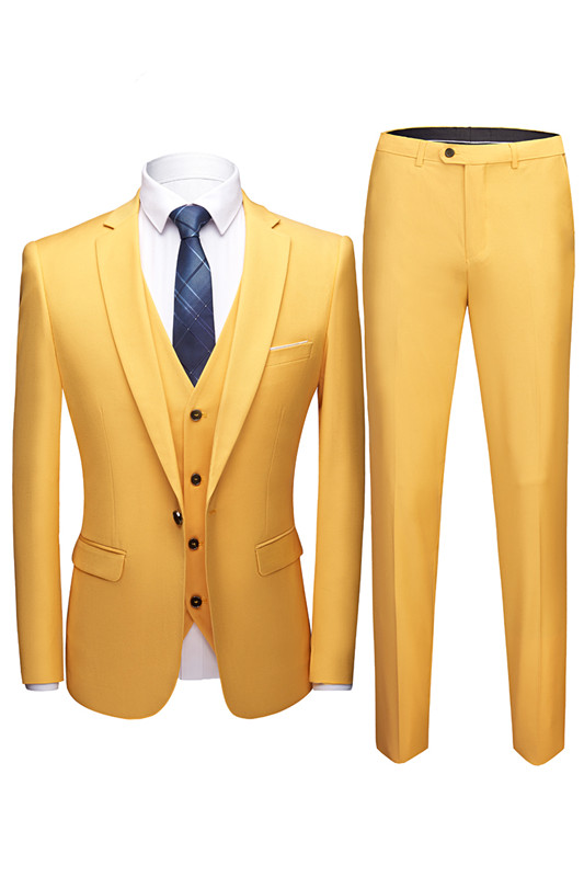 Fashion Yellow Summer Notch Collar Wedding Suit with Three Pieces