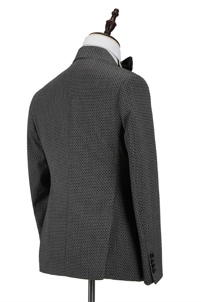 Black-and-Gray Cruciform Satin Double-Breasted Peak Lapel Men's Formal Suit