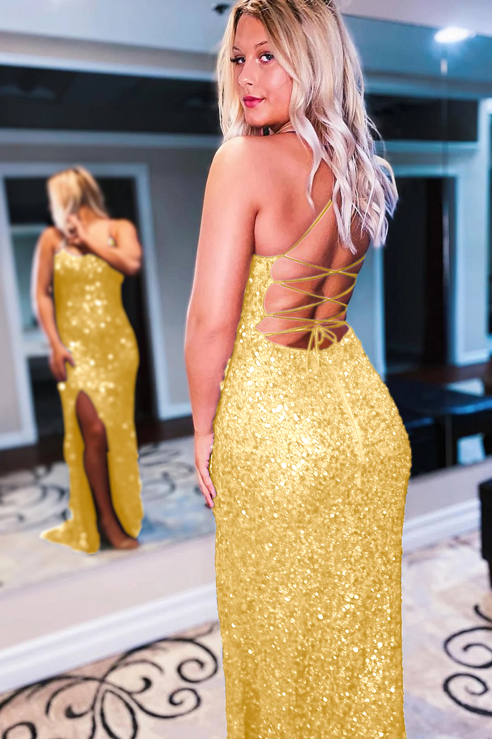 Long Royal Blue Prom Dress with Sparkly Sequins Backless Design and Slit