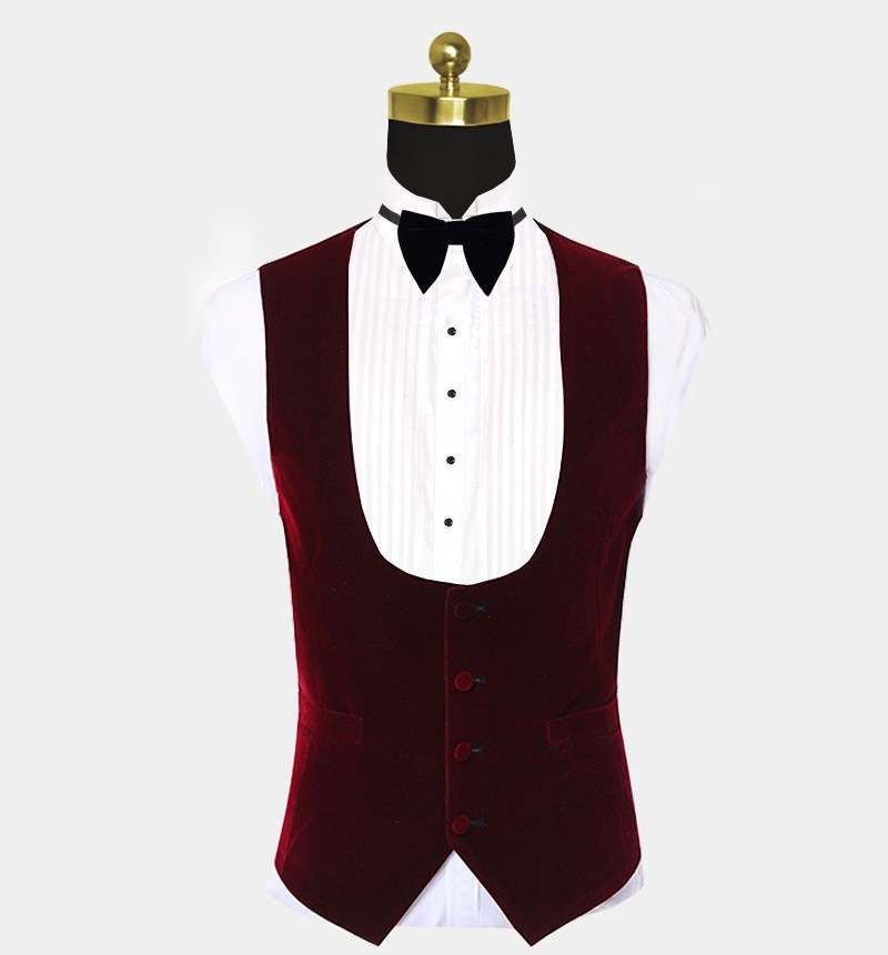 Modern Burgundy Lapel Wedding Tuxedo with White Jacquard