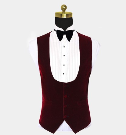 Modern Burgundy Lapel Wedding Tuxedo with White Jacquard