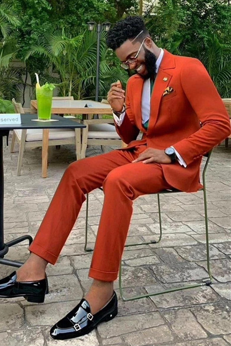 Stylish Slim Fit David Orange Prince Suit for Groom with Notched Lapel