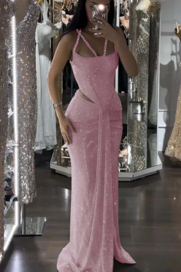Straps Sleeveless Long Mermaid Formal Dress With Sequins Pleated