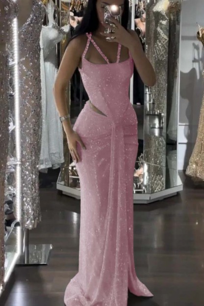 Straps Sleeveless Long Mermaid Formal Dress With Sequins Pleated