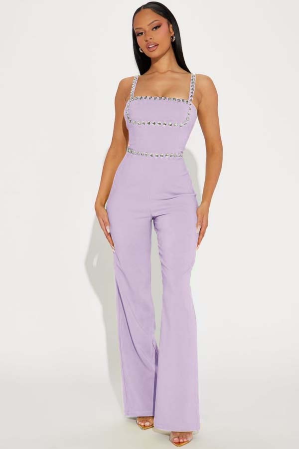 Fashion Green Square Neck Spaghetti-Straps Slim Fit Jump Suit