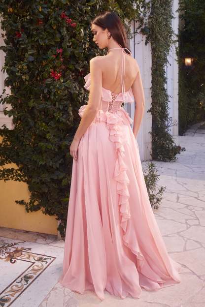 Elegant Pink Split Strapless Customizable Long Bridesmaid Dress