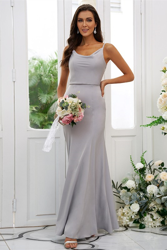 Silver Mermaid Spaghetti-Straps Bridesmaid Dress