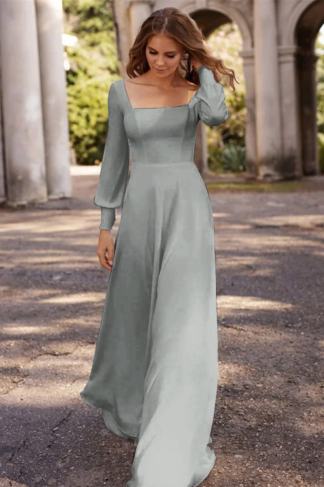 Square A-Line Long Sleeves Wedding Dress