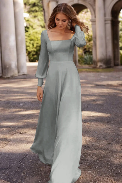 Square A-Line Long Sleeves Wedding Dress