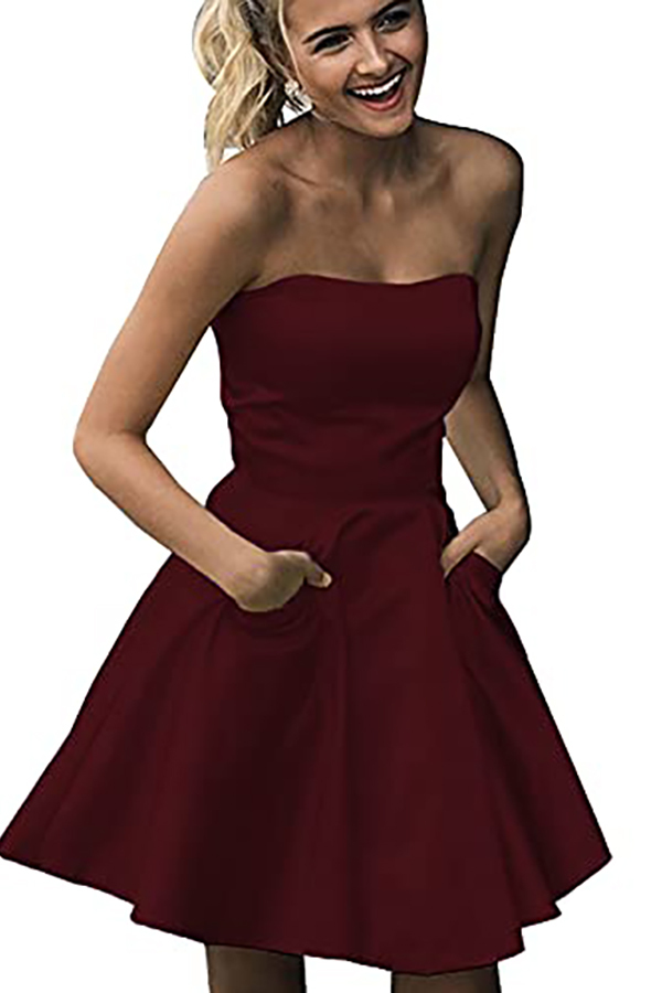 Strapless Short Bridesmaid Dress with Pockets
