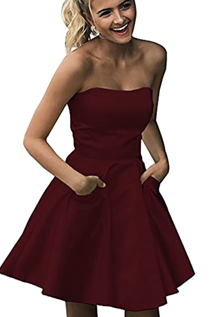 Strapless Short Bridesmaid Dress with Pockets