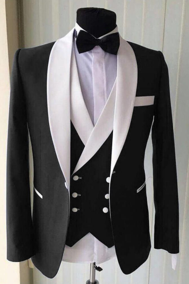 Gentle Summer White Lapel Shawl Lapel Wedding Suits for Groom with Three Pieces