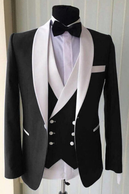 Gentle Summer White Lapel Shawl Lapel Wedding Suits for Groom with Three Pieces