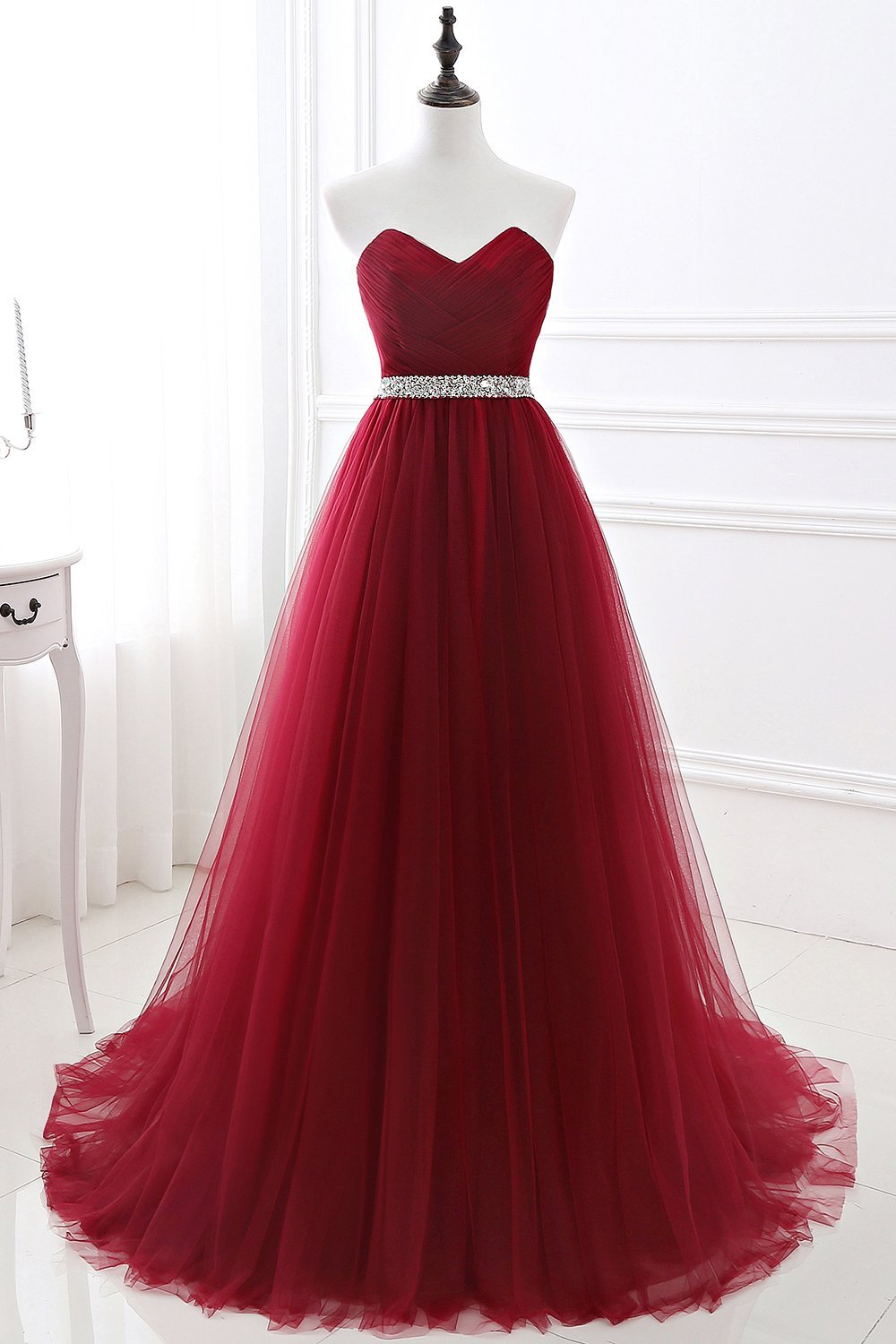Sweetheart Burgundy Evening Dress Long