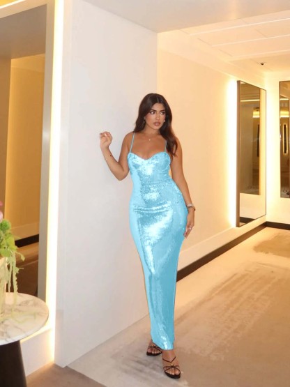 Spaghetti Strap Sleeveless Long Mermaid Formal Dress With Pleated
