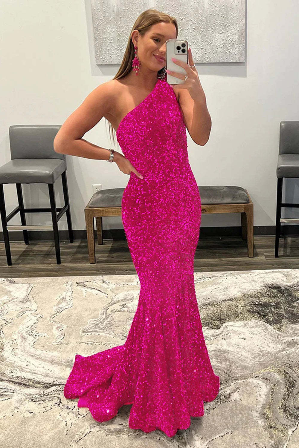 Long Mermaid Prom Dress with Coral Sequins