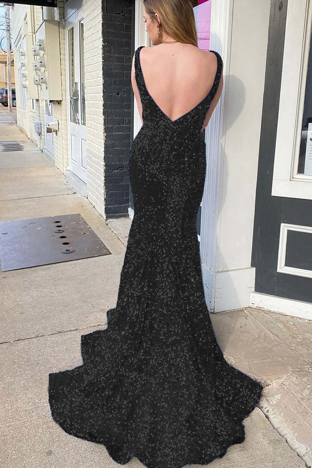 Mermaid Prom Dress with Blue Sequins