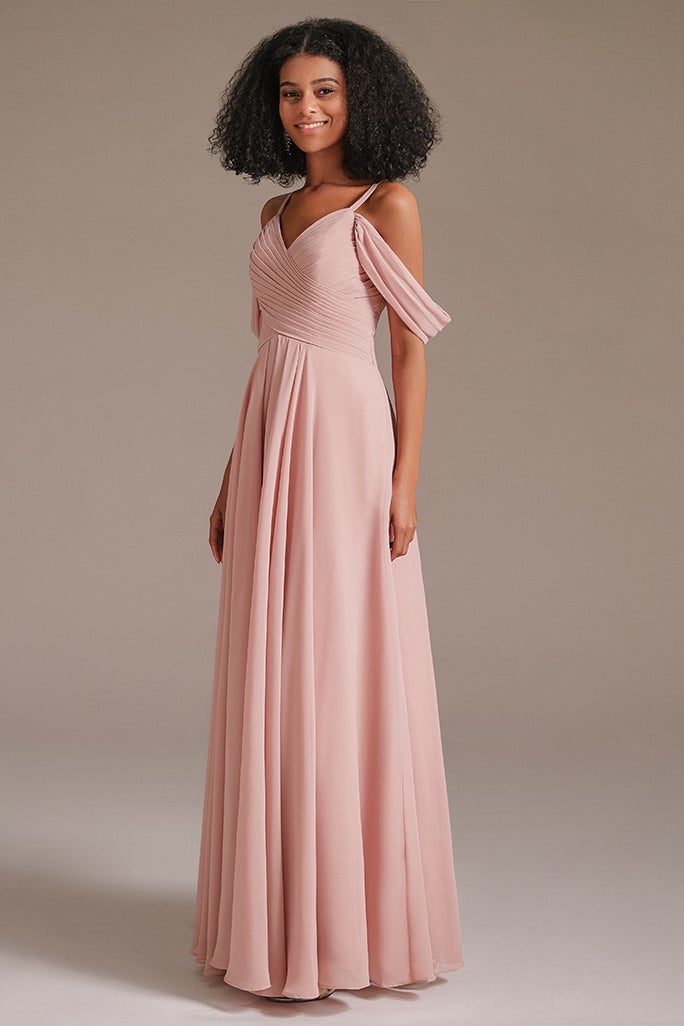 Chiffon Off-the-Shoulder Bridesmaid Dress Pleated