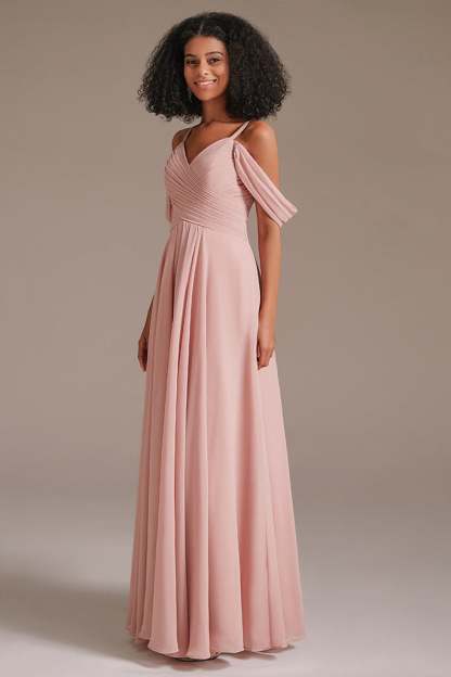 Chiffon Off-the-Shoulder Bridesmaid Dress Pleated