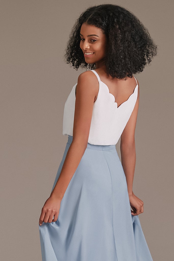 Spaghetti-Straps White and Blue Bridesmaid Dress