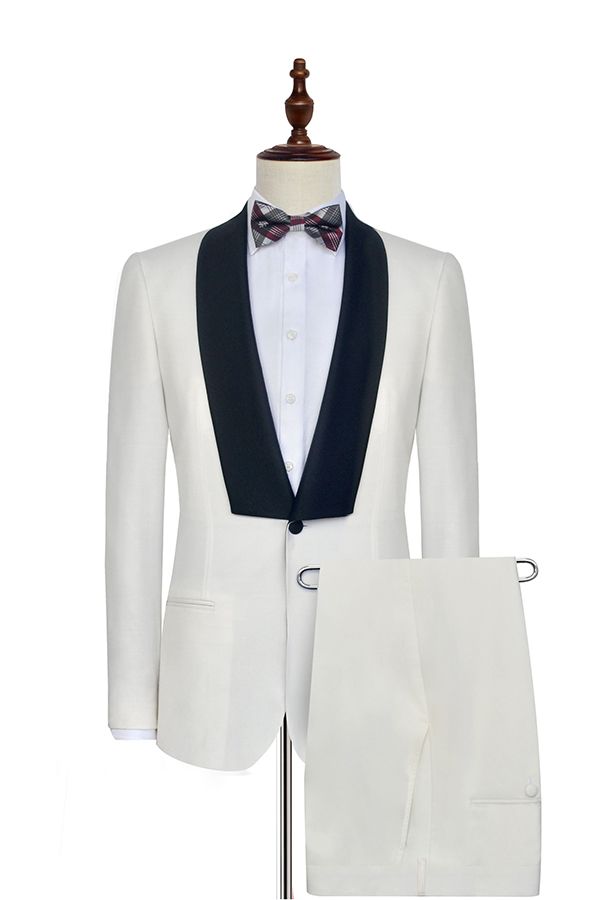 Black Knife Collar Classic White One-Button Wedding Suits for Men Wedding Tuxedos