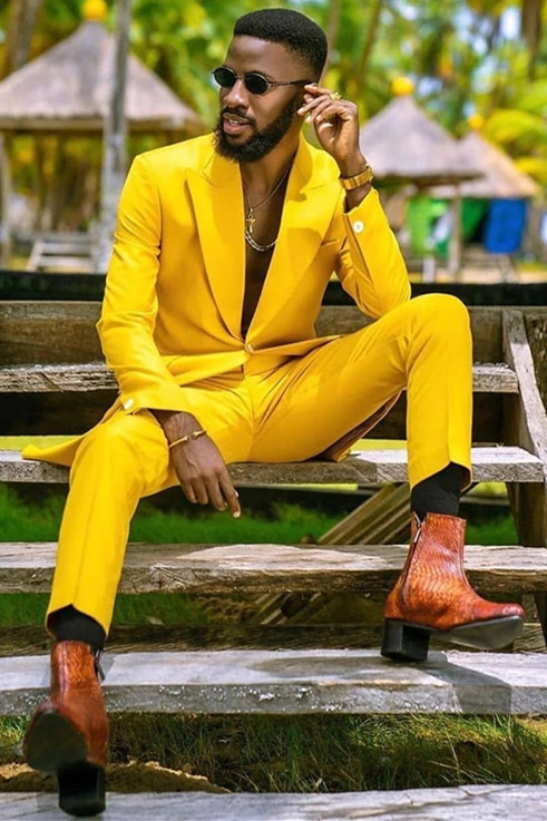 Popular Hot Yellow One-Button Prince Prom Suit with Peaked Lapel