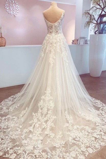 Lace V-Neck Wedding Dress A-Line