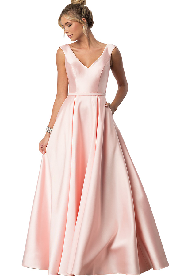 Sleeveless V-Neck Bridesmaid Dress with Pockets