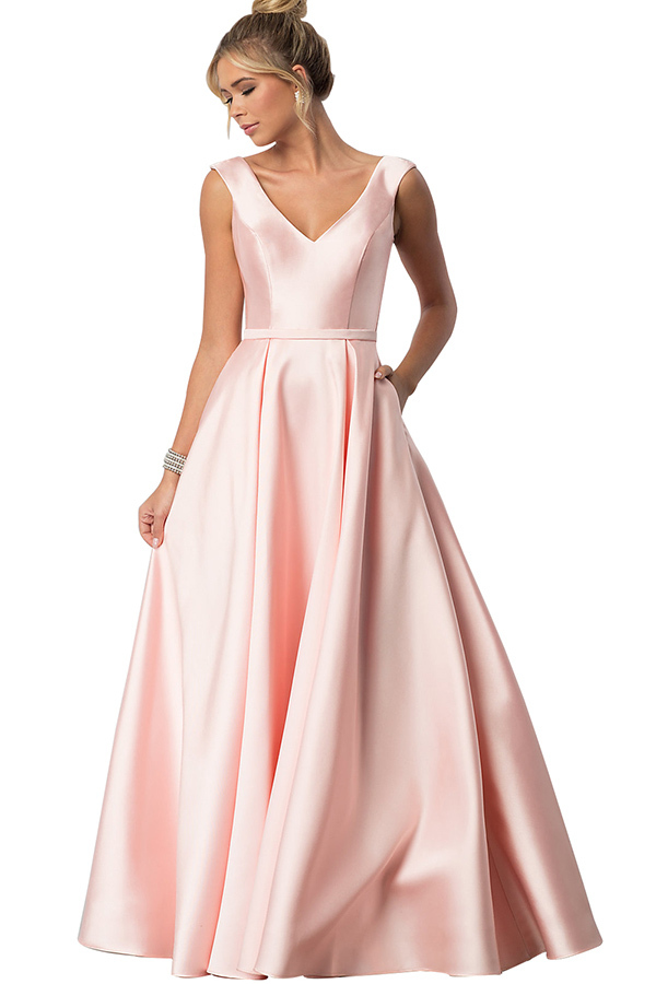 Sleeveless V-Neck Bridesmaid Dress with Pockets