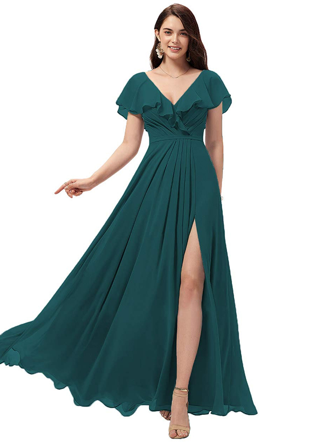 Chiffon Ruffles Bridesmaid Dress with Split