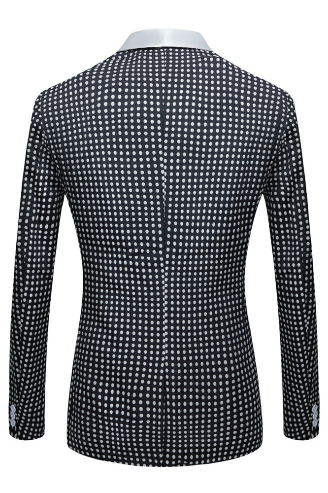 Modern Slim Fit Black Dot Shawl Lapel Wedding Suit for Men