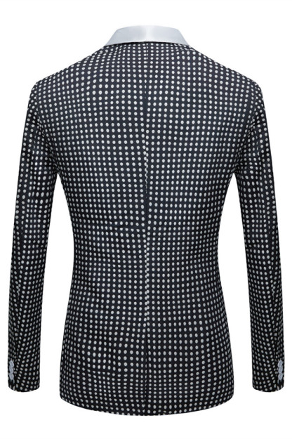 Modern Slim Fit Black Dot Shawl Lapel Wedding Suit for Men
