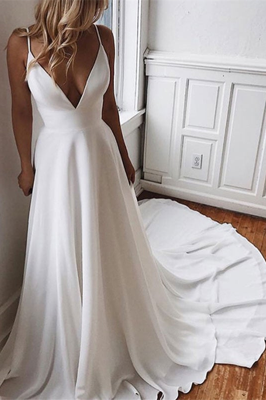 Spaghetti-Straps Lace Chiffon Wedding Dress