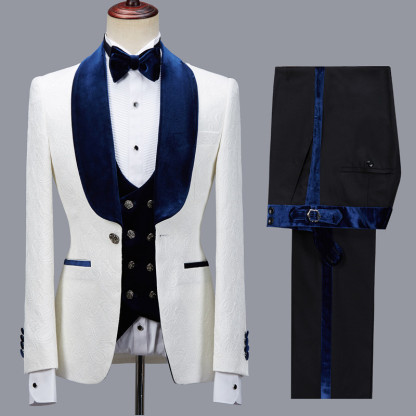 Handsome Quincy White Jacquard Shawl Lapel Men's Suit for Wedding