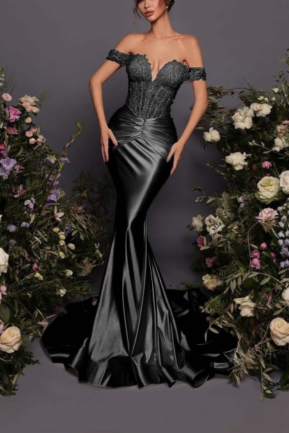Off The Shoulder Sleeveless Long Mermaid Formal Dress With Pleated
