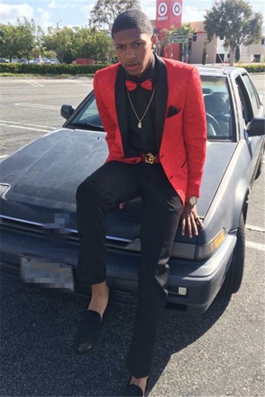 Red Bespoke Lapel Prom Party Suit Morning Suit Wedding with Jacquard Shawl