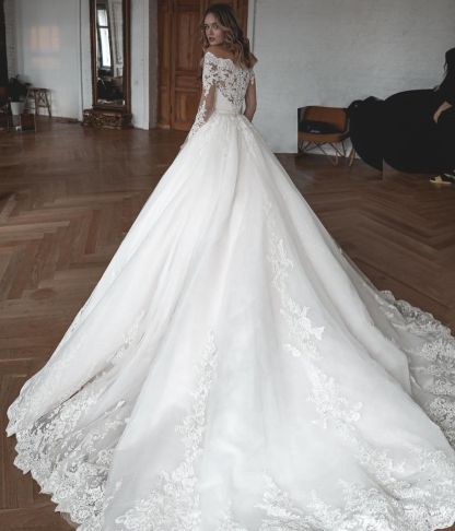 Glamorous Ball Gowns Long Sleeves Wedding Dresses with Lace Tulle