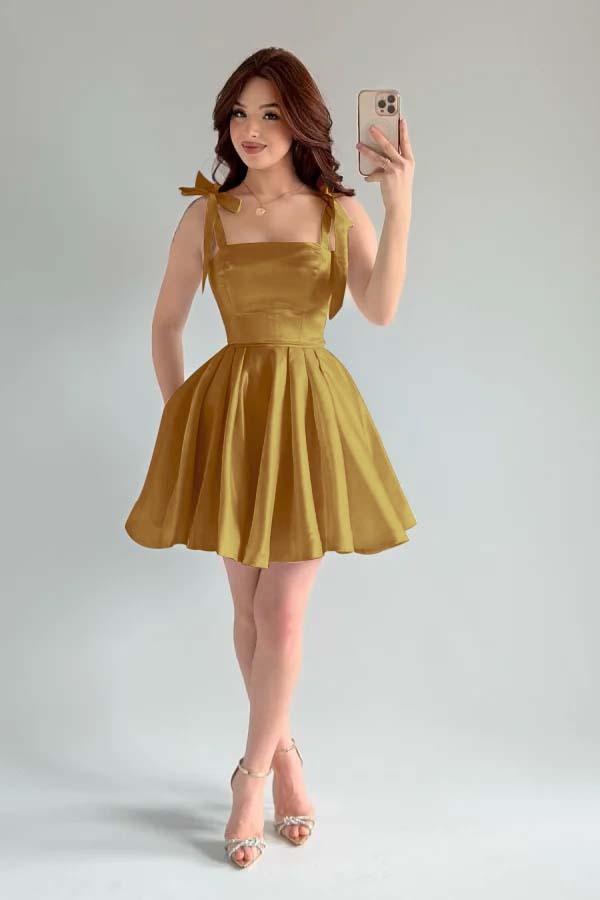 Spaghetti Strap Sleeveless Short A Line Formal Dress With Pleated
