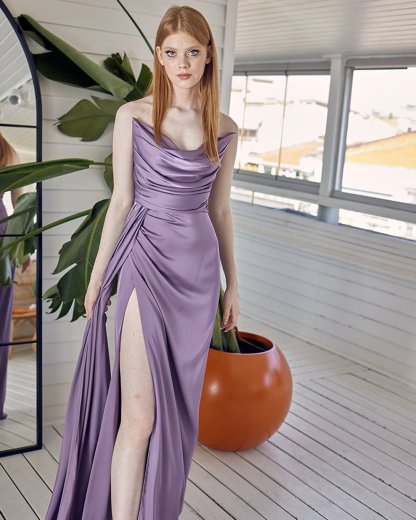 Fashionable Satin Maxi Strapless Wedding Guest or Prom Dress