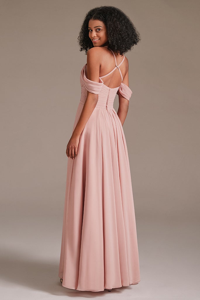 Chiffon Off-the-Shoulder Bridesmaid Dress Pleated