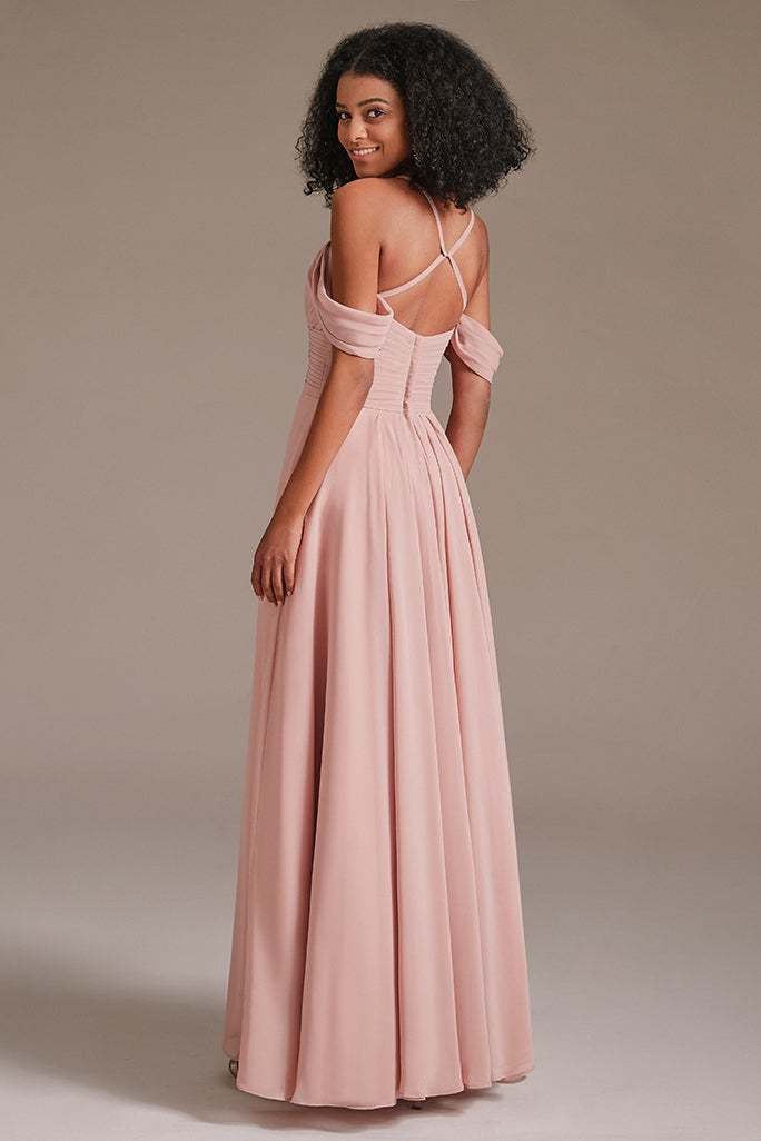 Chiffon Off-the-Shoulder Bridesmaid Dress Pleated